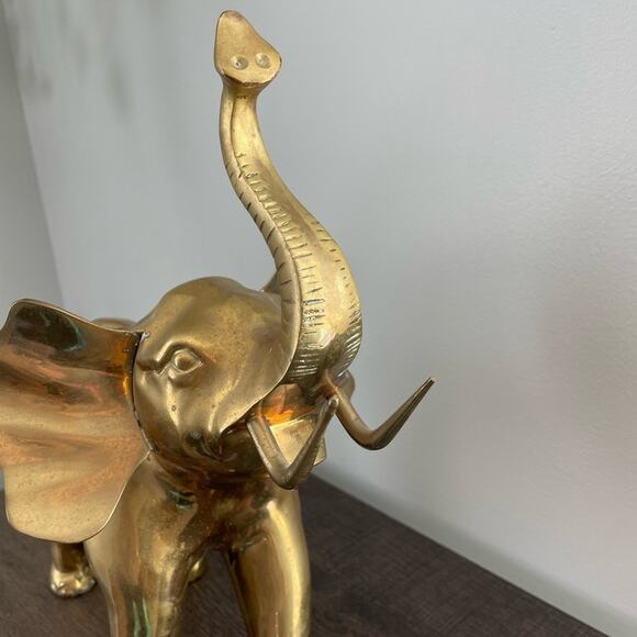 Vintage | Gold Heavy Large Brass Elephant Decor Design Shelf Boho Bohemian MCM - Picture 4 of 8